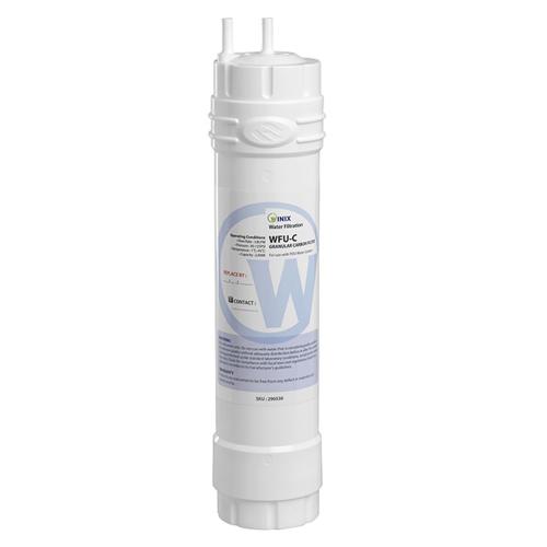 Carbon filter reduces water pollutants such as chlorine and organic particles. Improves water quality by eliminating taste.